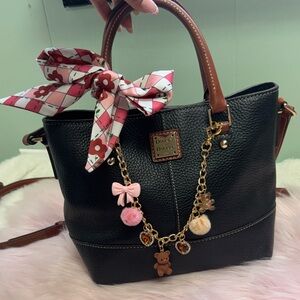 Dooney & Bourke Black Leather Tote with Brown Handles with charms